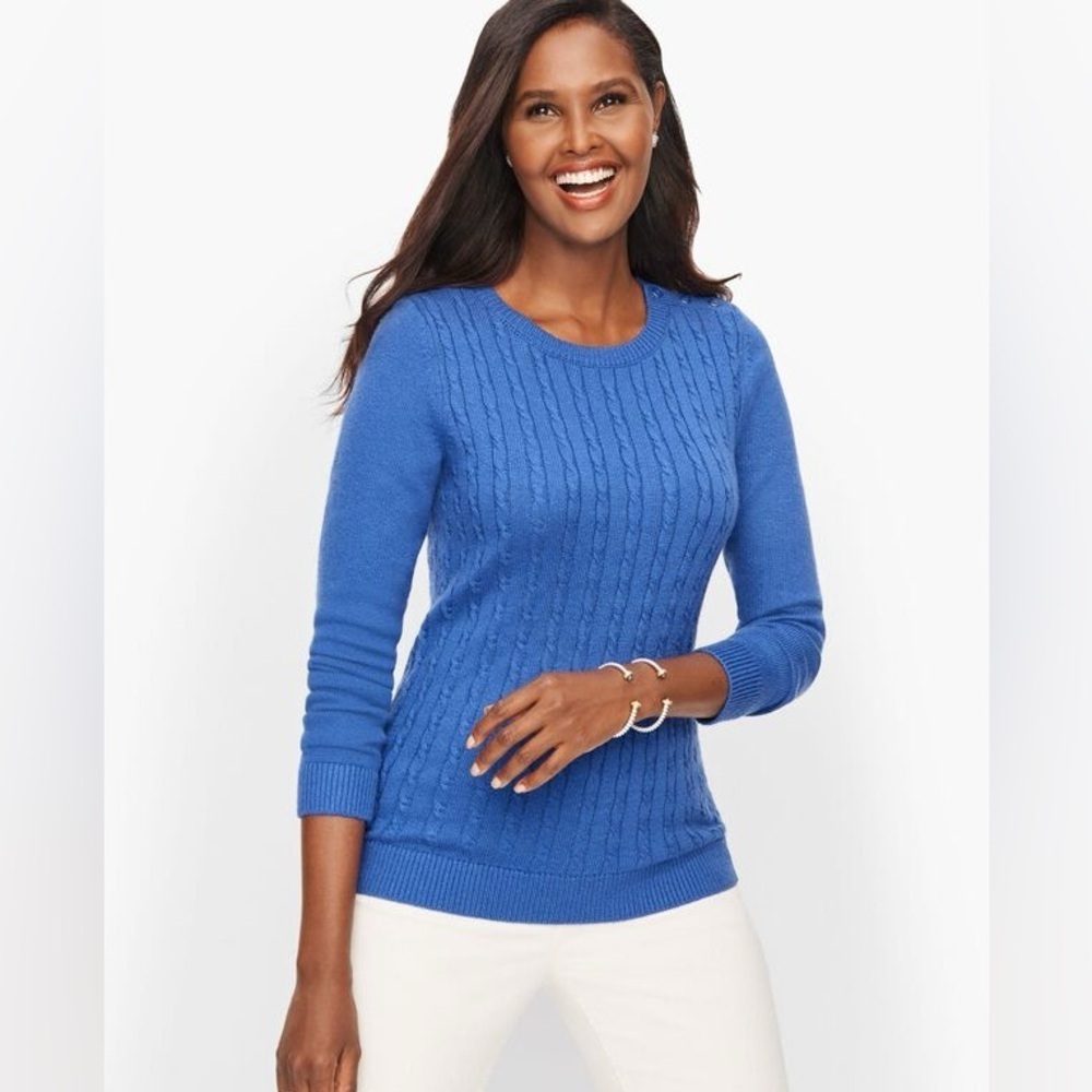 Talbots Super-Soft Cable Knit Sweater – Royal Blue Plus Size 2X Petite NWT, Cozy - Picture 2 of 15